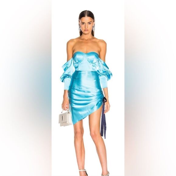 Retrofete Dresses & Skirts - Retrofete  silk Elegant Blue Off-Shoulder Dress, S